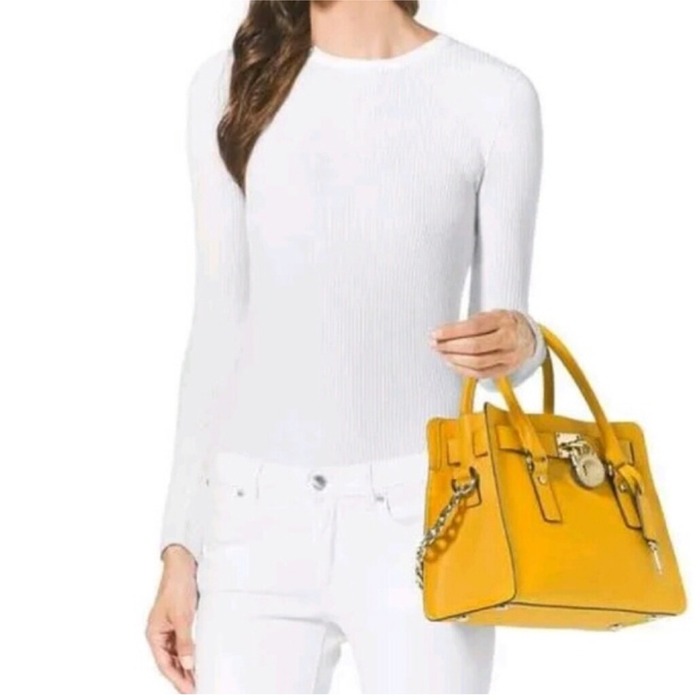 Michael Kors Golden Yellow Leather East West Hamilton Satchel Handbag - Picture 16 of 16
